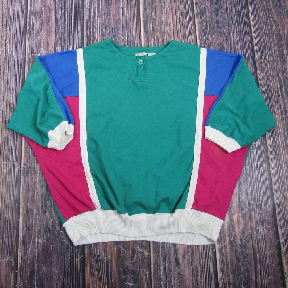 Basic Ingredients Womens Large Multicolor Colorblock Henley T Shirt Top Vintage